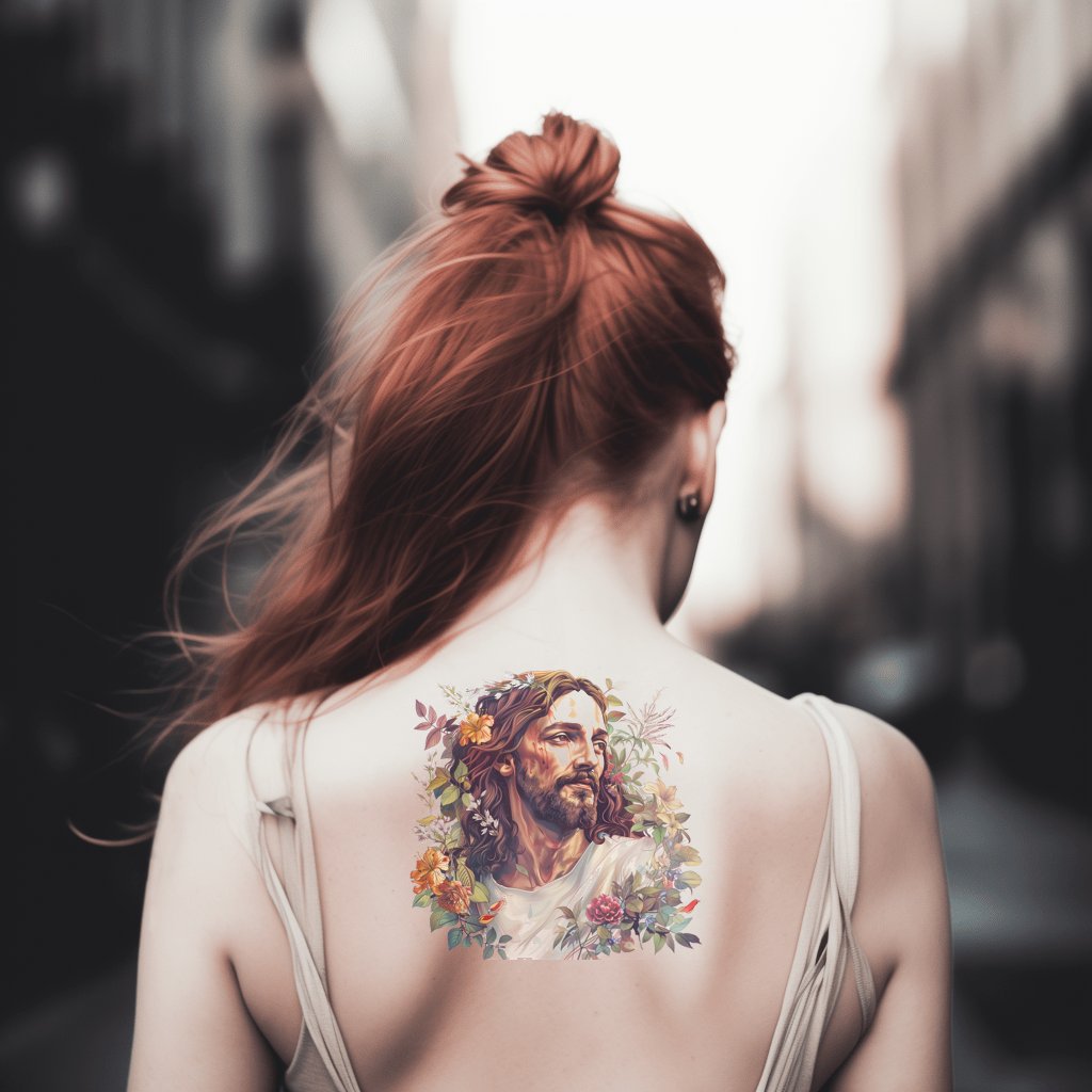 Savior Jesus Christ and With Nature Tattoo Design