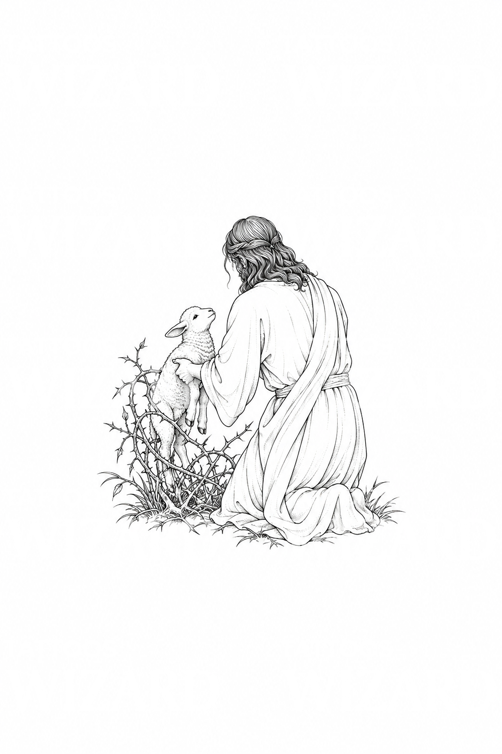 Tatovering af Jesus, der løfter et fortabt lam fra torne