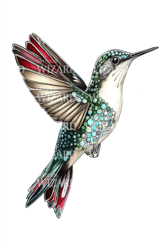 Jewel Hummingbird Perch Tattoo Illustration