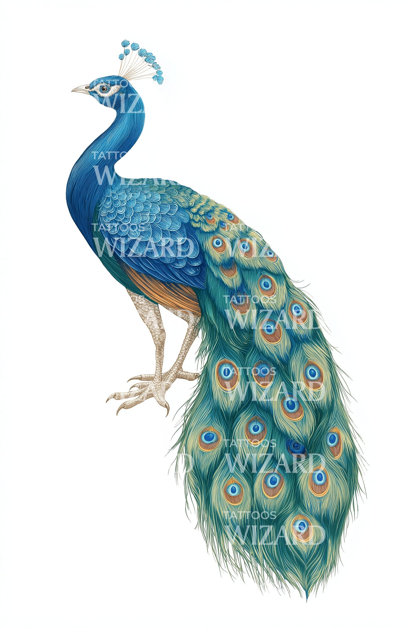 Jewel Tone Peacock Tattoo Illustration