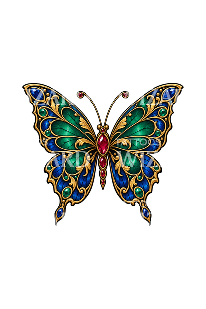 Diseño de tatuaje de mariposa de filigrana enjoyada