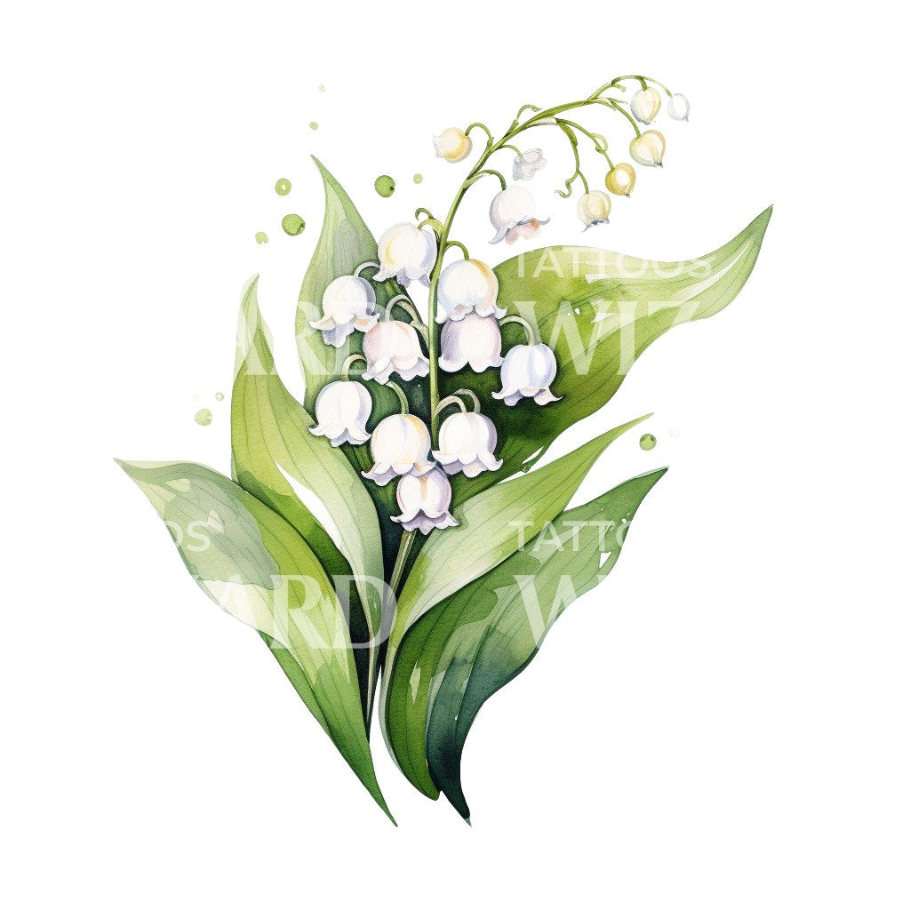 Watercolor Lily of the Valley Tattoo Design