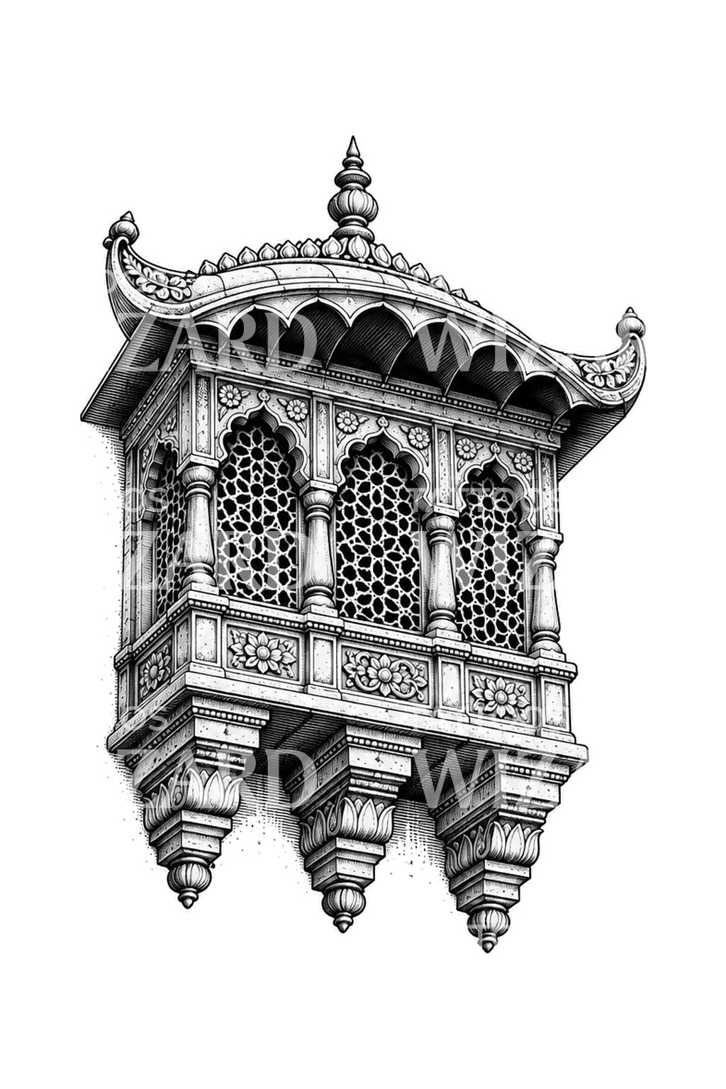 Jharokha-palatsbalkong som tatueringsillustration