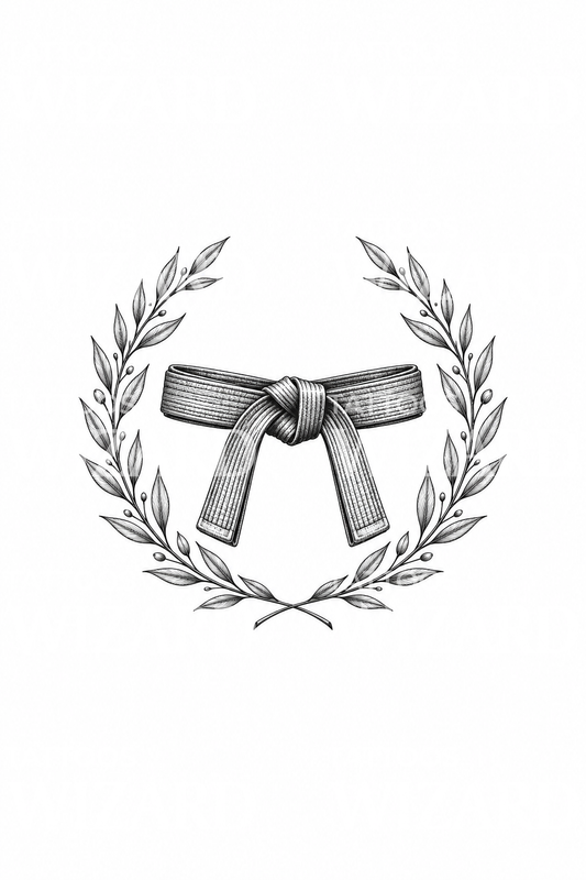 Tattoo-idee van een jiu jitsu-band in een lauwerkrans