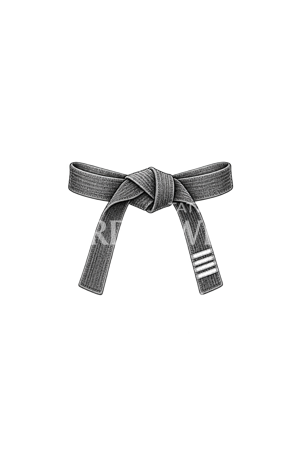 Tatuagem fine line de um cinto de jiu-jitsu atado num nó
