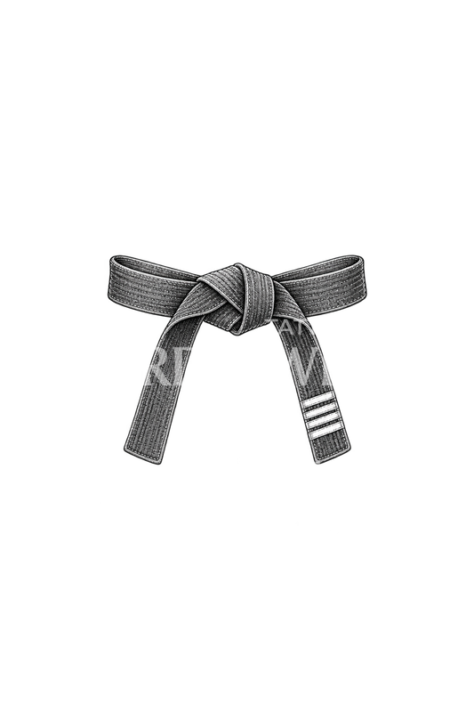 Fine line tattoo van een in een knoop gebonden jiu jitsu-band