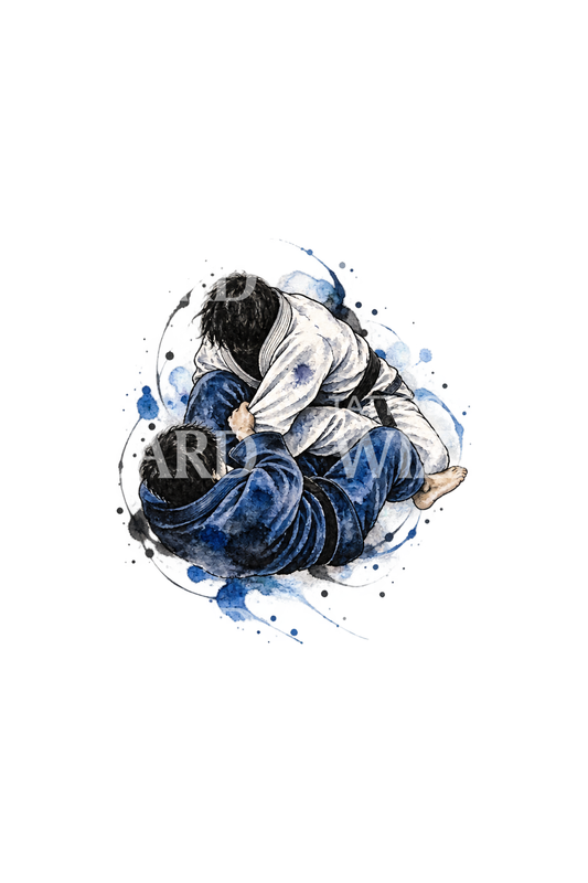 Tatuaż grapplerów jiu jitsu w stylu ink wash