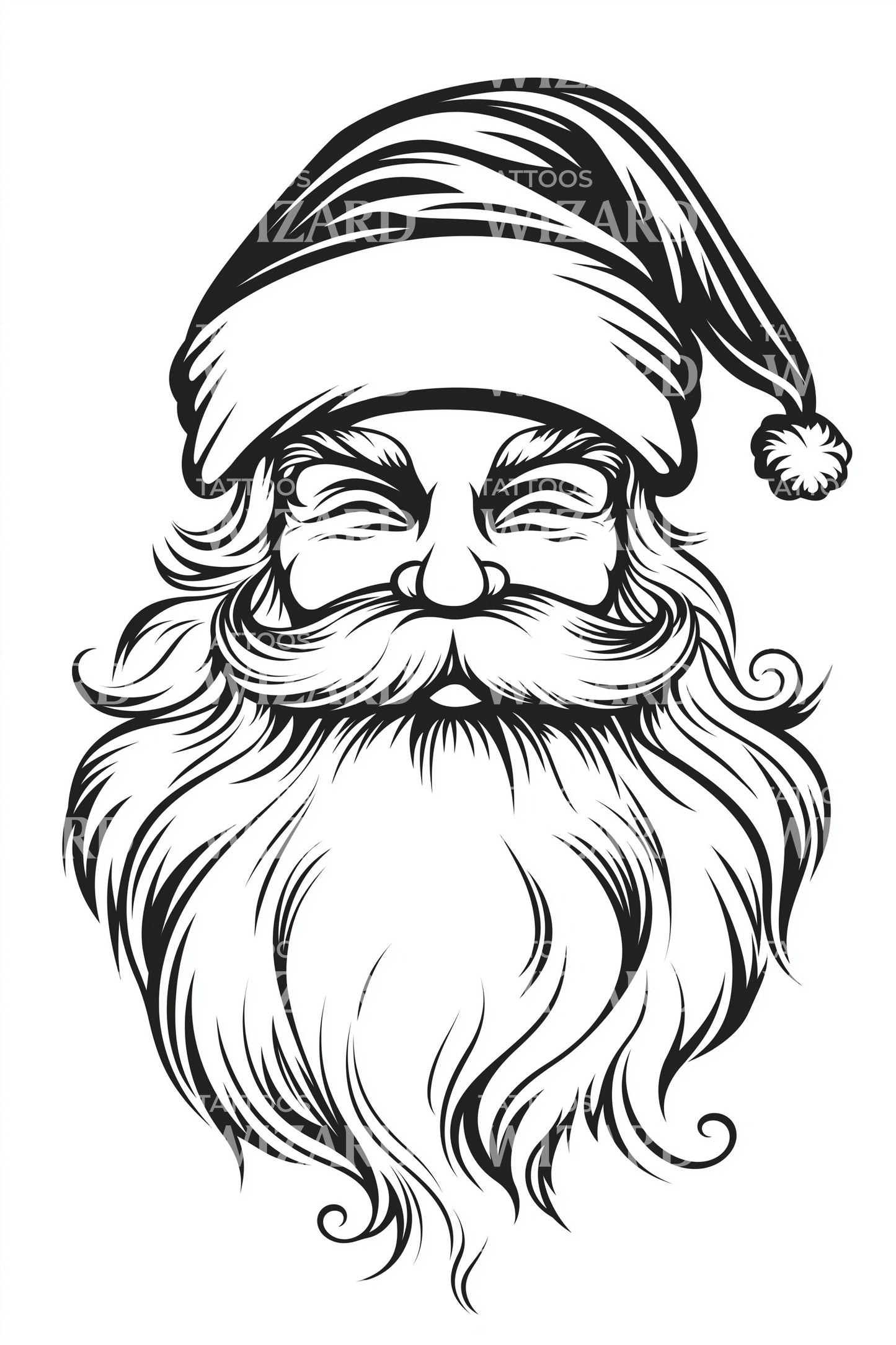 Jolly Santa Beard Tattoo Illustration