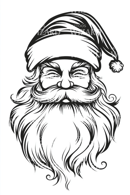 Jolly Santa Beard Tattoo Illustration