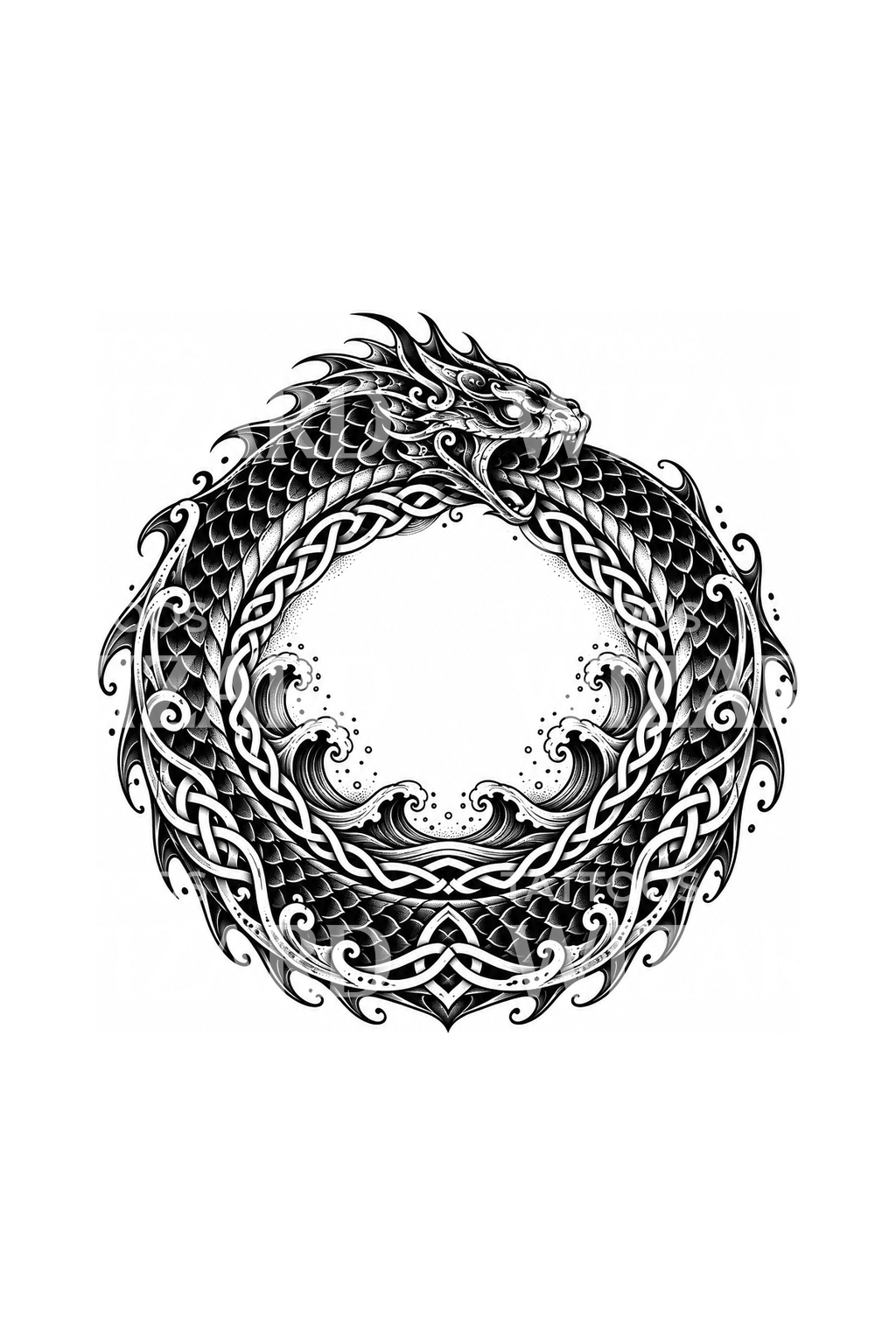 Jormungandr Serpent Knotwork Ring Tattoo Design