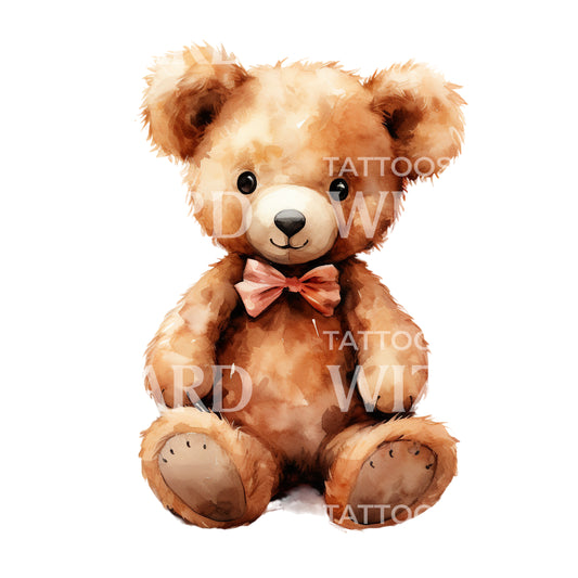 Cute Brown Watercolor Teddy Bear Tattoo Design