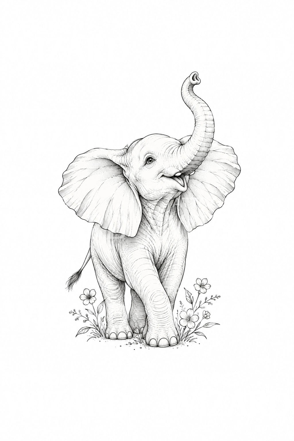Joyful Elephant Trunk Up Tattoo Design