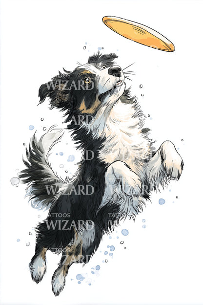 Joyful Frisbee Dog Tattoo Design
