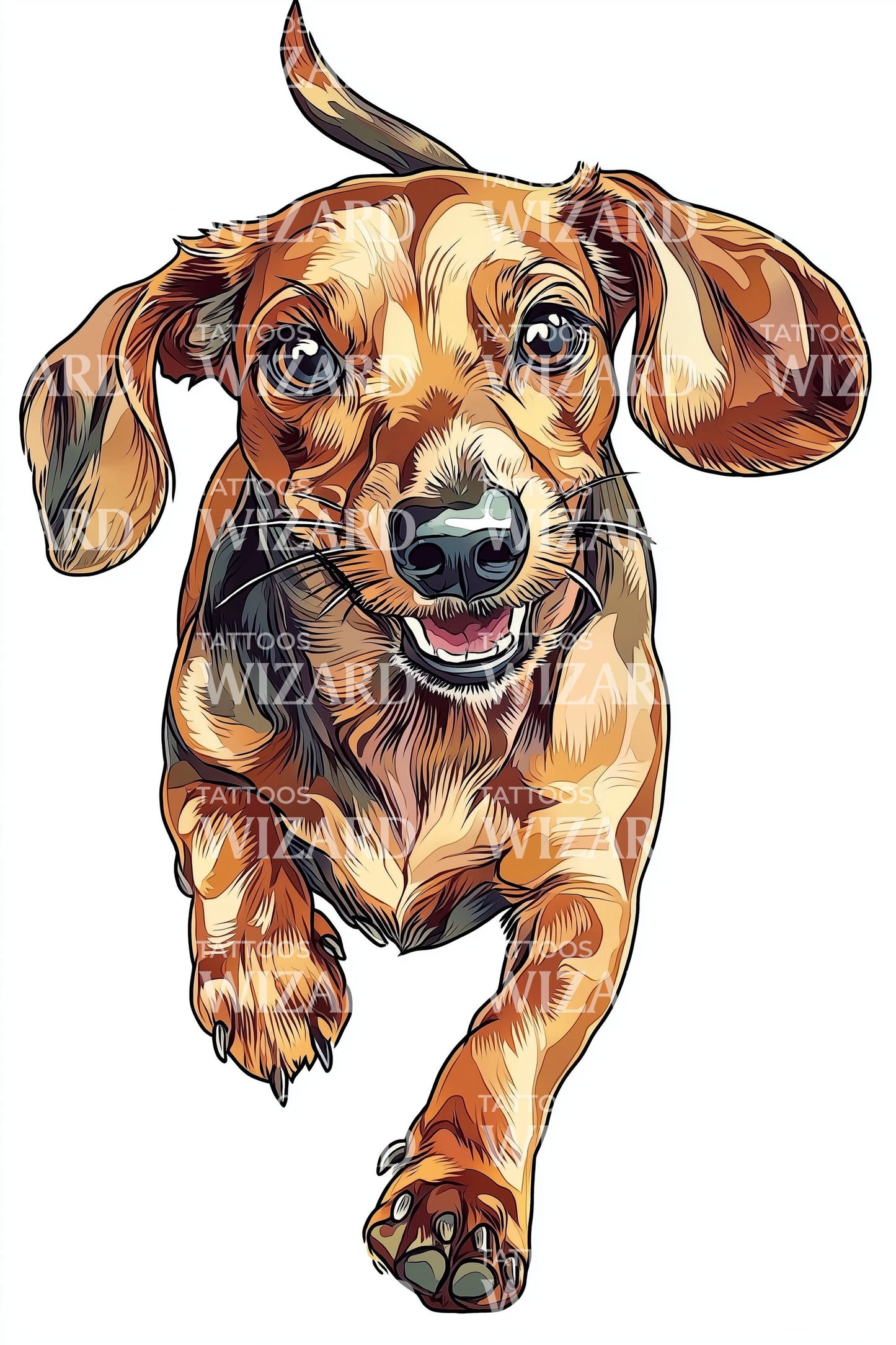 Design de Tatuagem de Dachshund Correndo Alegremente