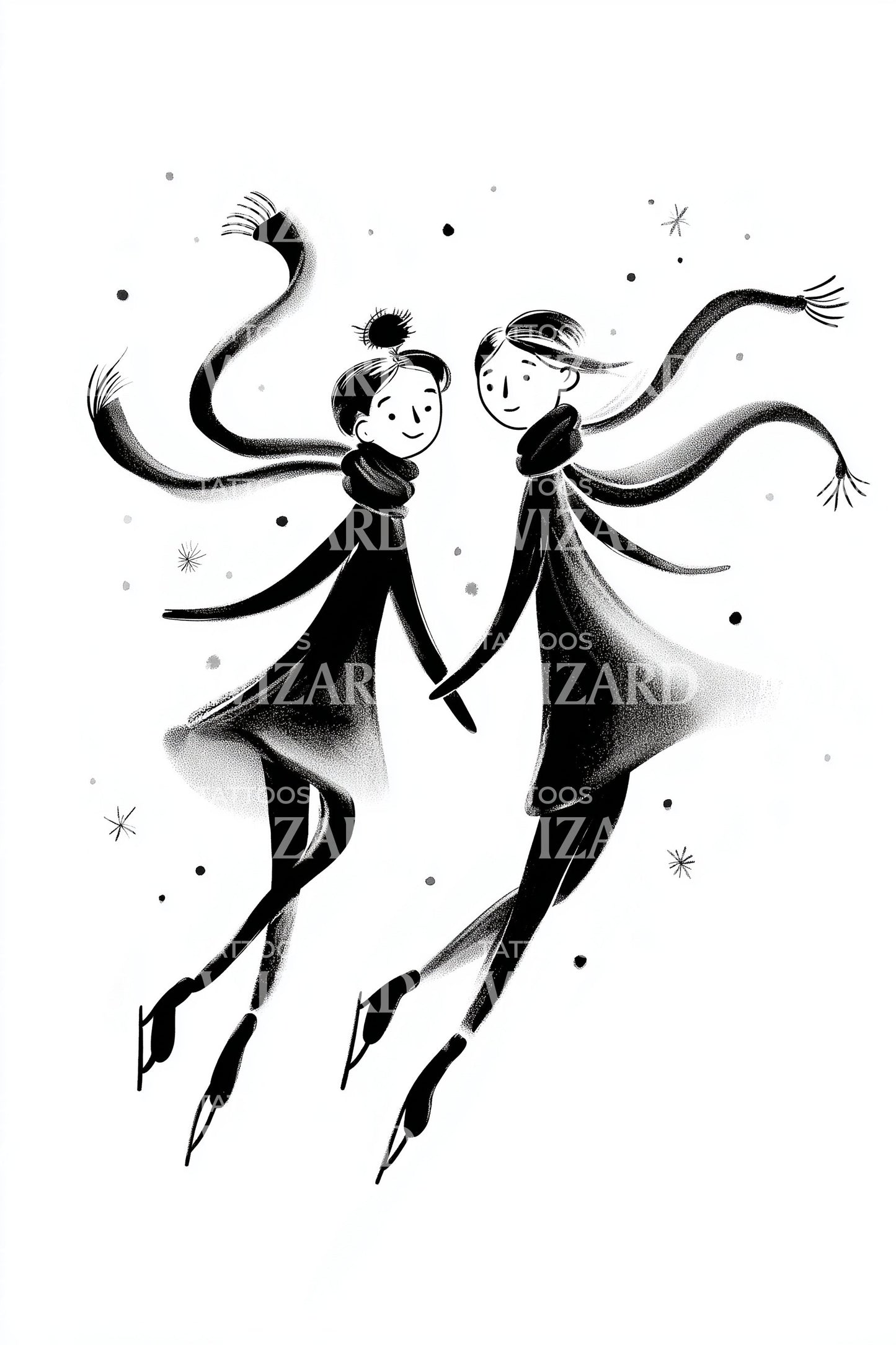 Joyful Skating Friends Tattoo Design