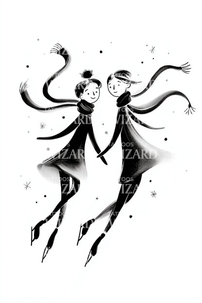 Joyful Skating Friends Tattoo Design