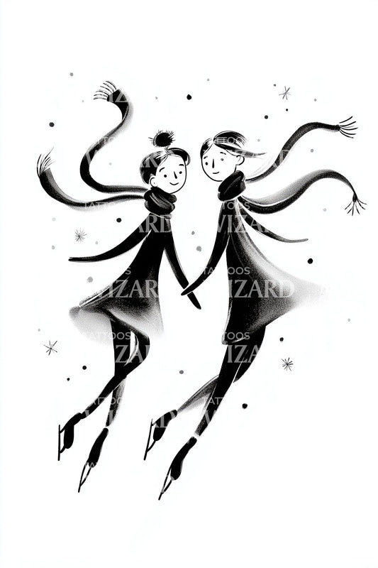 Joyful Skating Friends Tattoo Design