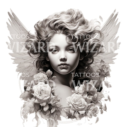 Cherub Angel Statue Tattoo Design