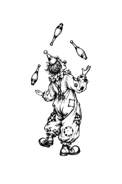 Tatouage esquissé d’un clown de cirque jongleur