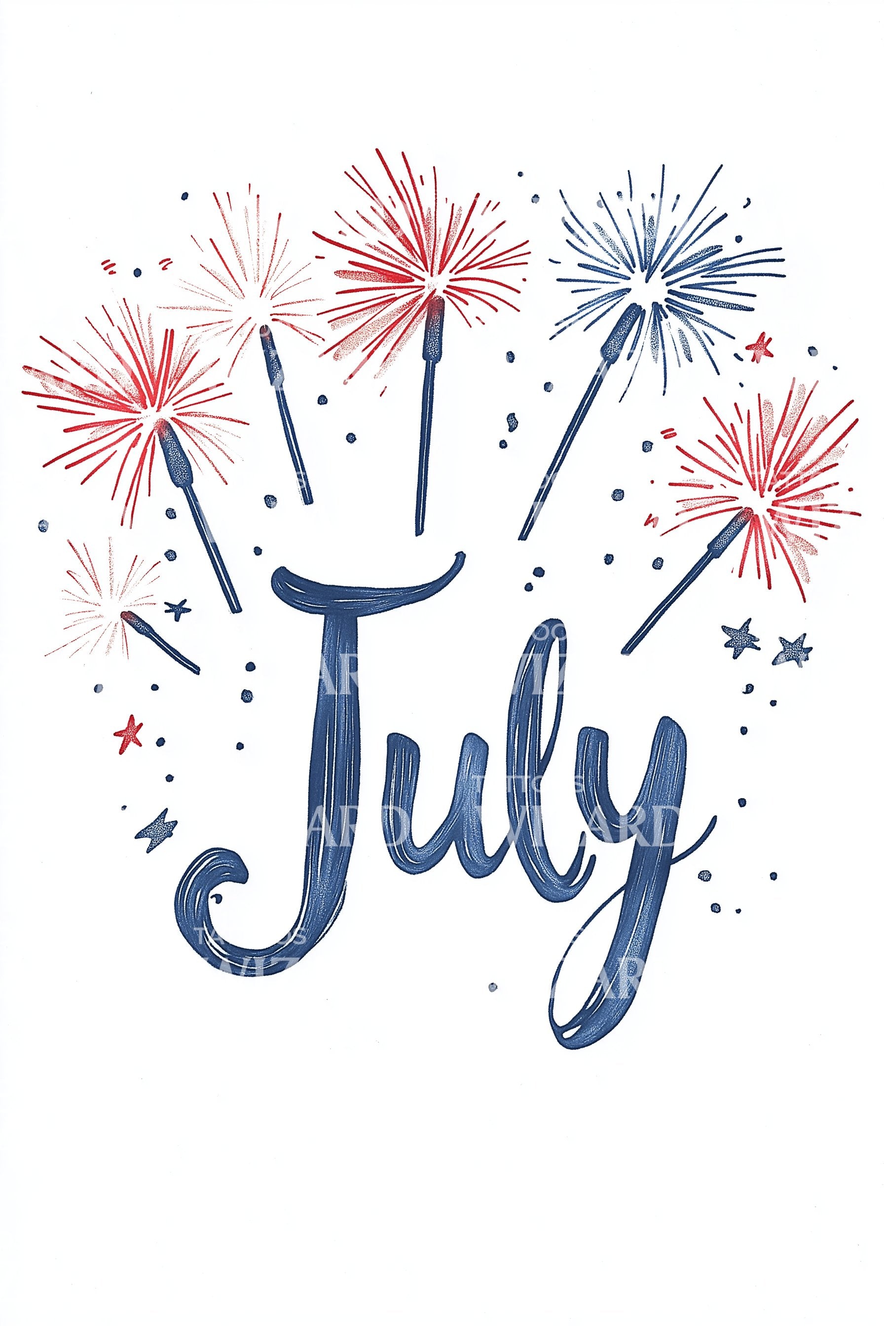 Firework July Lettering July Fireworks Blue Script Tattoo Illustration – Tattoos Wizard Designs
