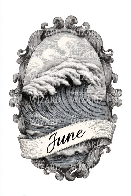June Vintage Wave Cameo Tattoo Illustration