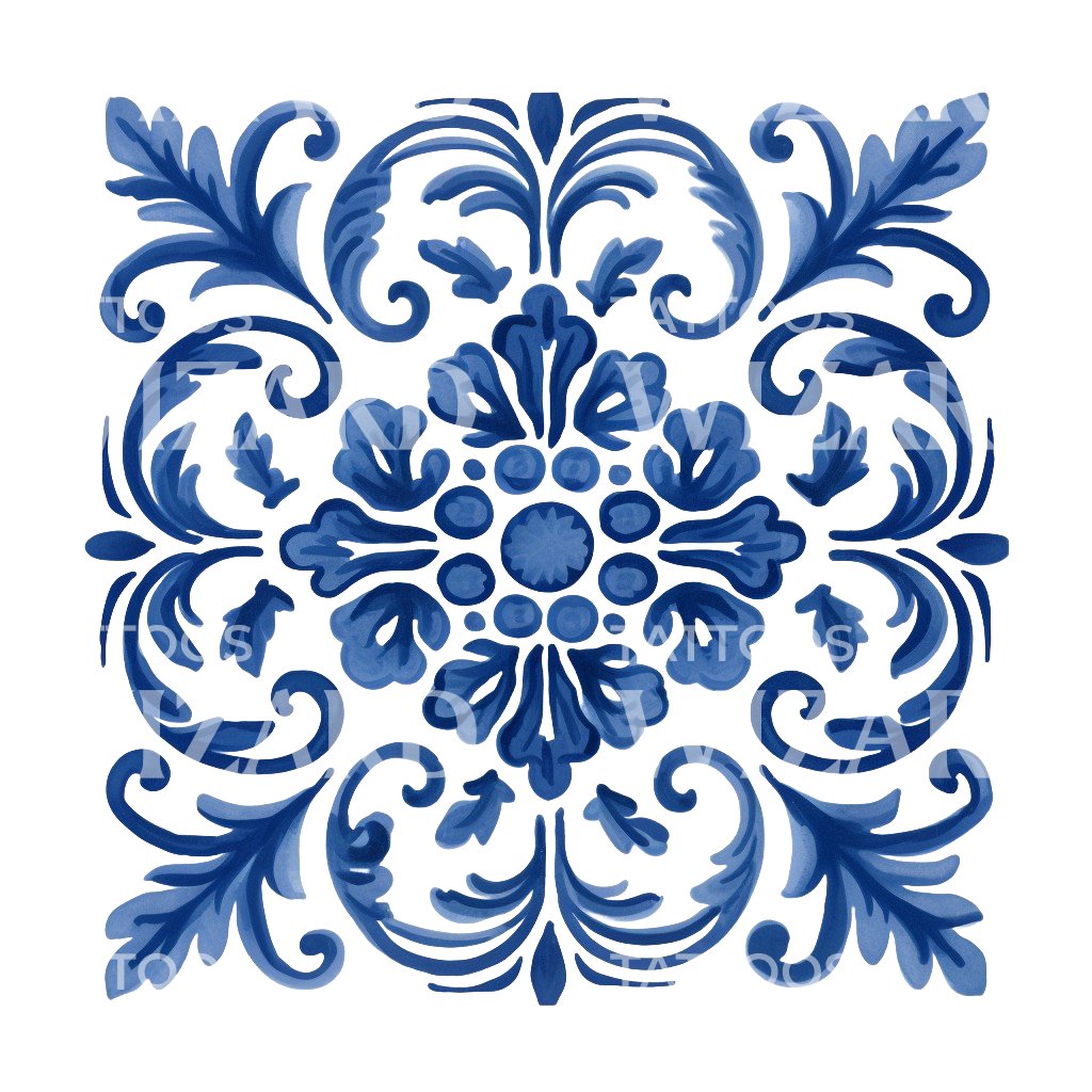 Blue Traditional Azulejo Tattoo Design – Tattoos Wizard Designs