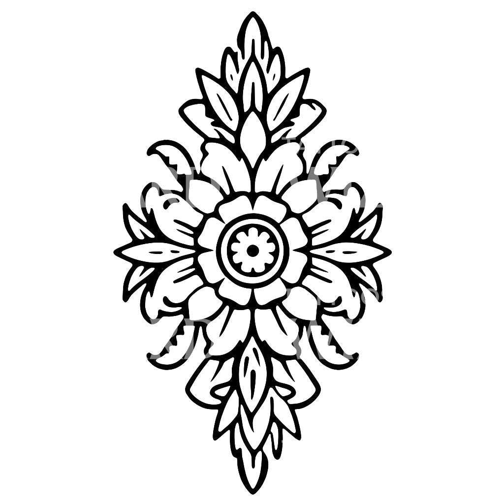 Einfaches, florales Mandala-Tattoo-Design mit Umriss