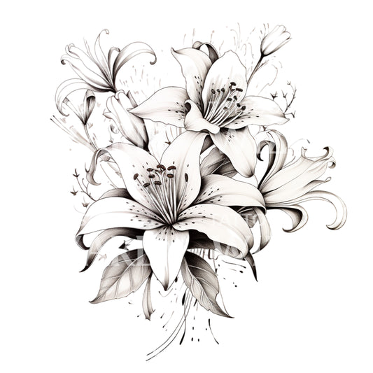 Black and Grey Lily Tattoo Design