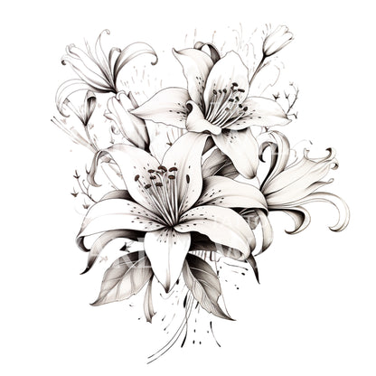 Black and Grey Lily Tattoo Design