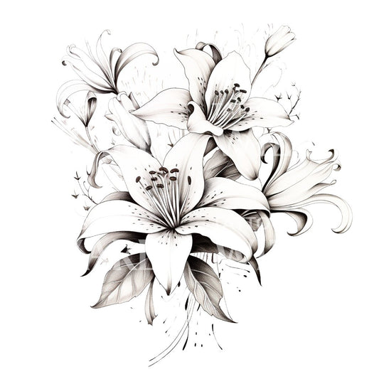 Black and Grey Lily Tattoo Design