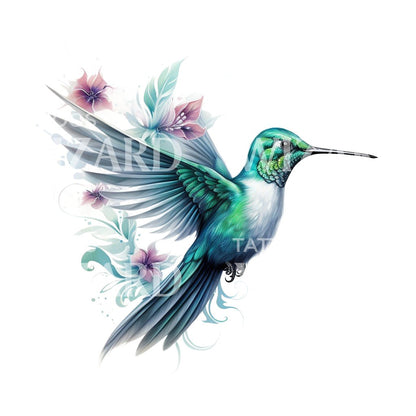 Watercolor Colorful Hummingbird Tattoo Design