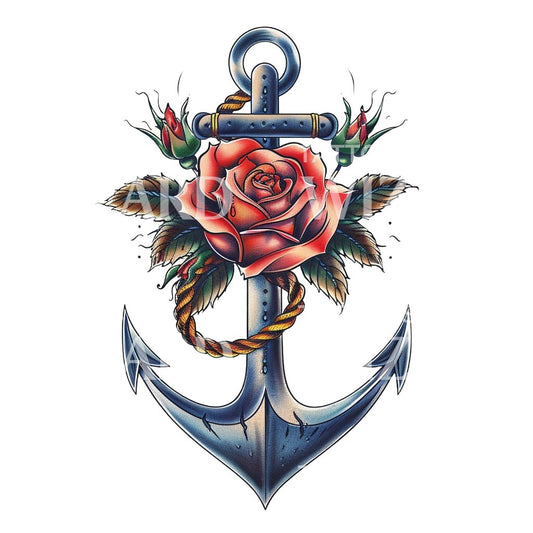 Rose and Anchor Old School Tattoo Design