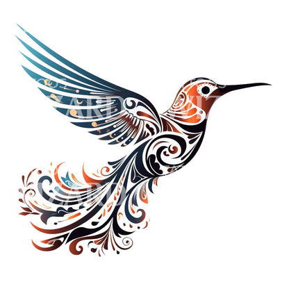Colorful Hummingbird Illustration Tattoo Design
