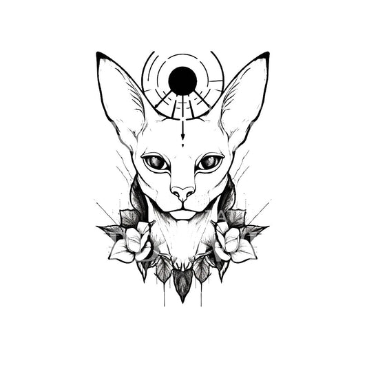 Sphynx Cat Mystical Portrait Tattoo Design