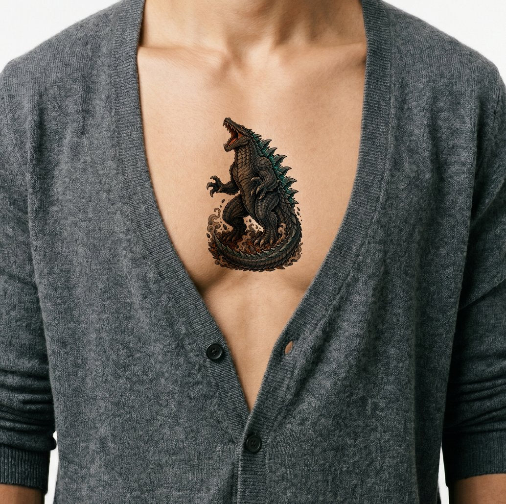 Neo tradiční tetovací ilustrace monstra kaiju