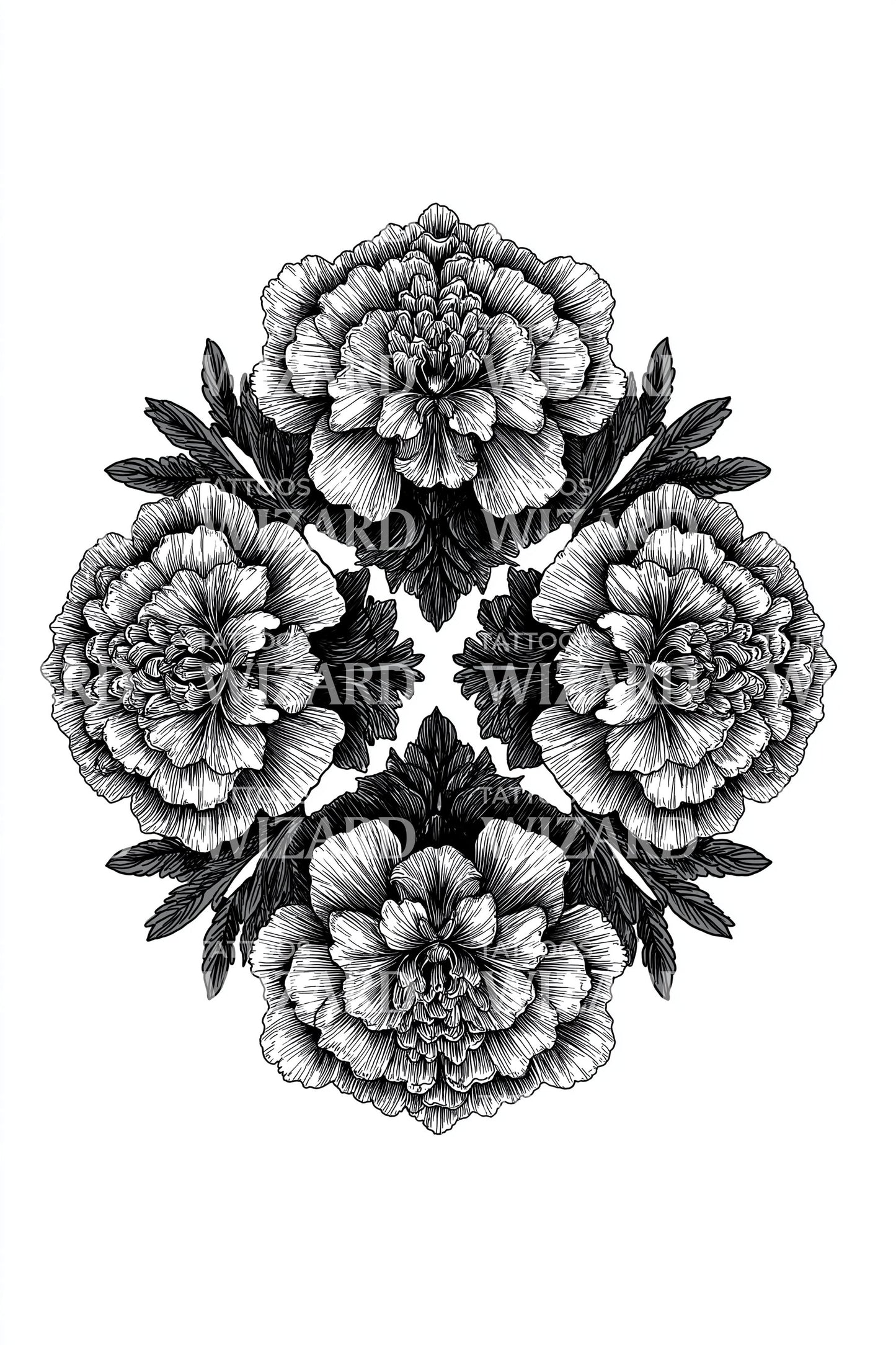 Desenho de Tatuagem Mandala Calêndula Caleidoscópio