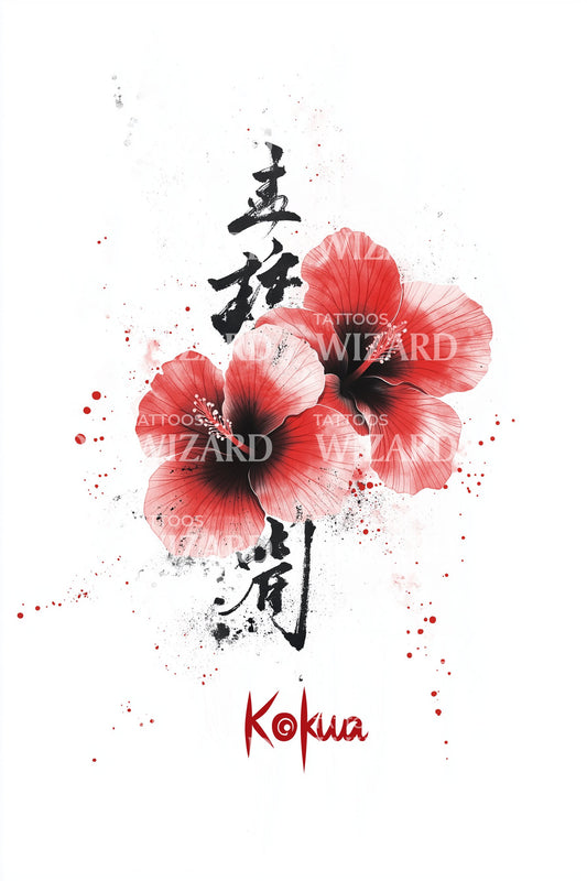 Kanji Hibiscus Kokua Tattoo Design
