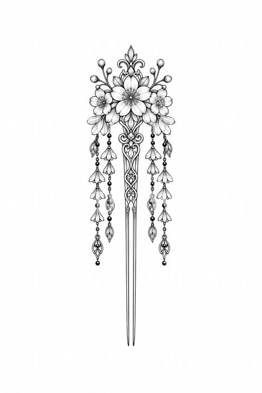 Tattoo-Design einer Kanzashi-Blütenhaarnadel