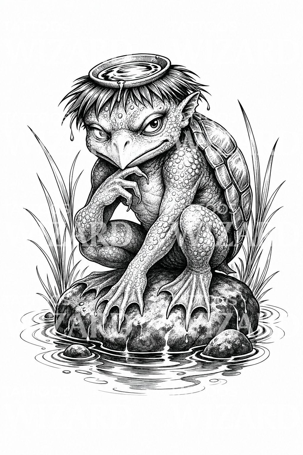 Kappa Wasser-Yokai Tattoo-Design