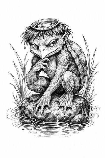Kappa Wasser-Yokai Tattoo-Design