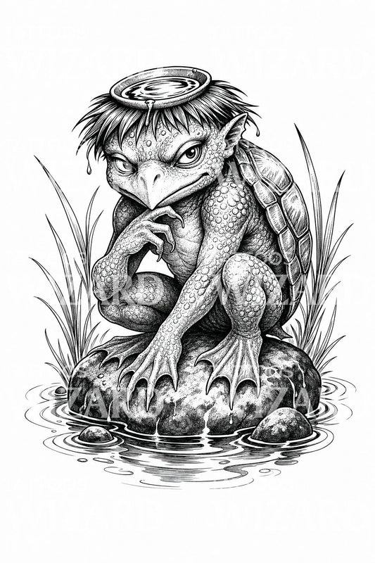 Design de tatuagem Kappa yokai da água