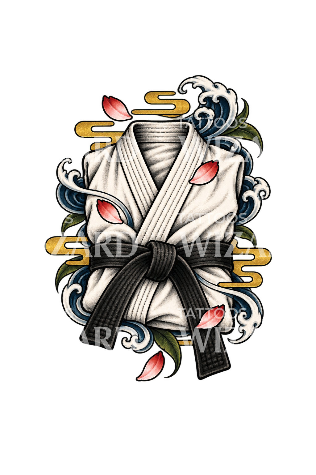 Karate Gi with Black Belt Japanese Tattoo