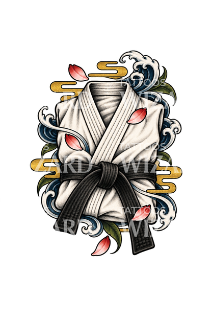 Karate Gi with Black Belt Japanese Tattoo