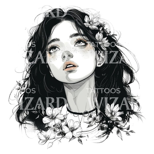 Kawai Anime Girl Tattoo Design