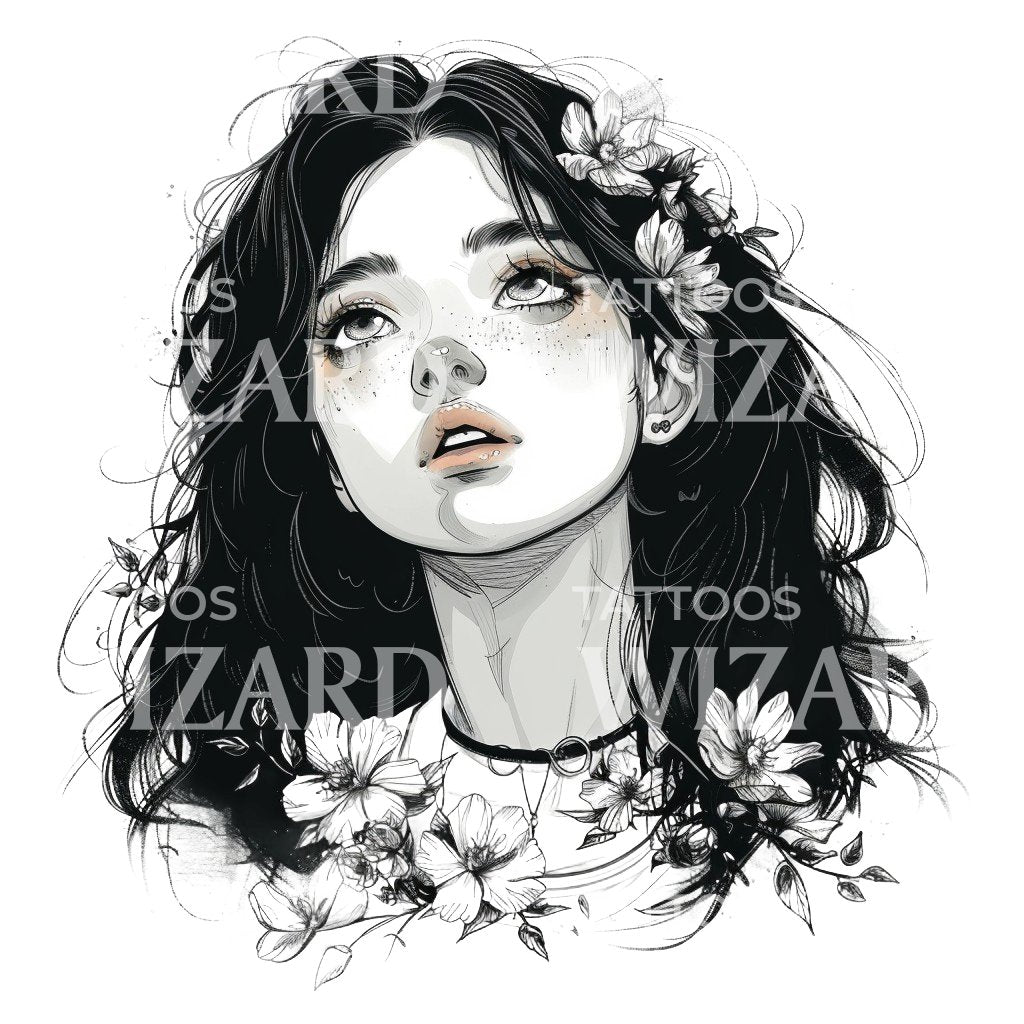 Kawai Anime Mädchen Tattoo Design