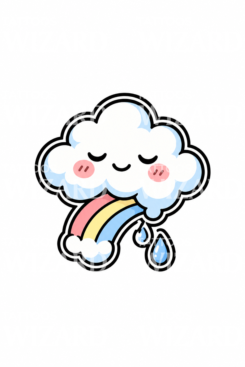 Gökkuşağı Süslemeli Kawaii Bulut Sticker Dövme Tasarımı