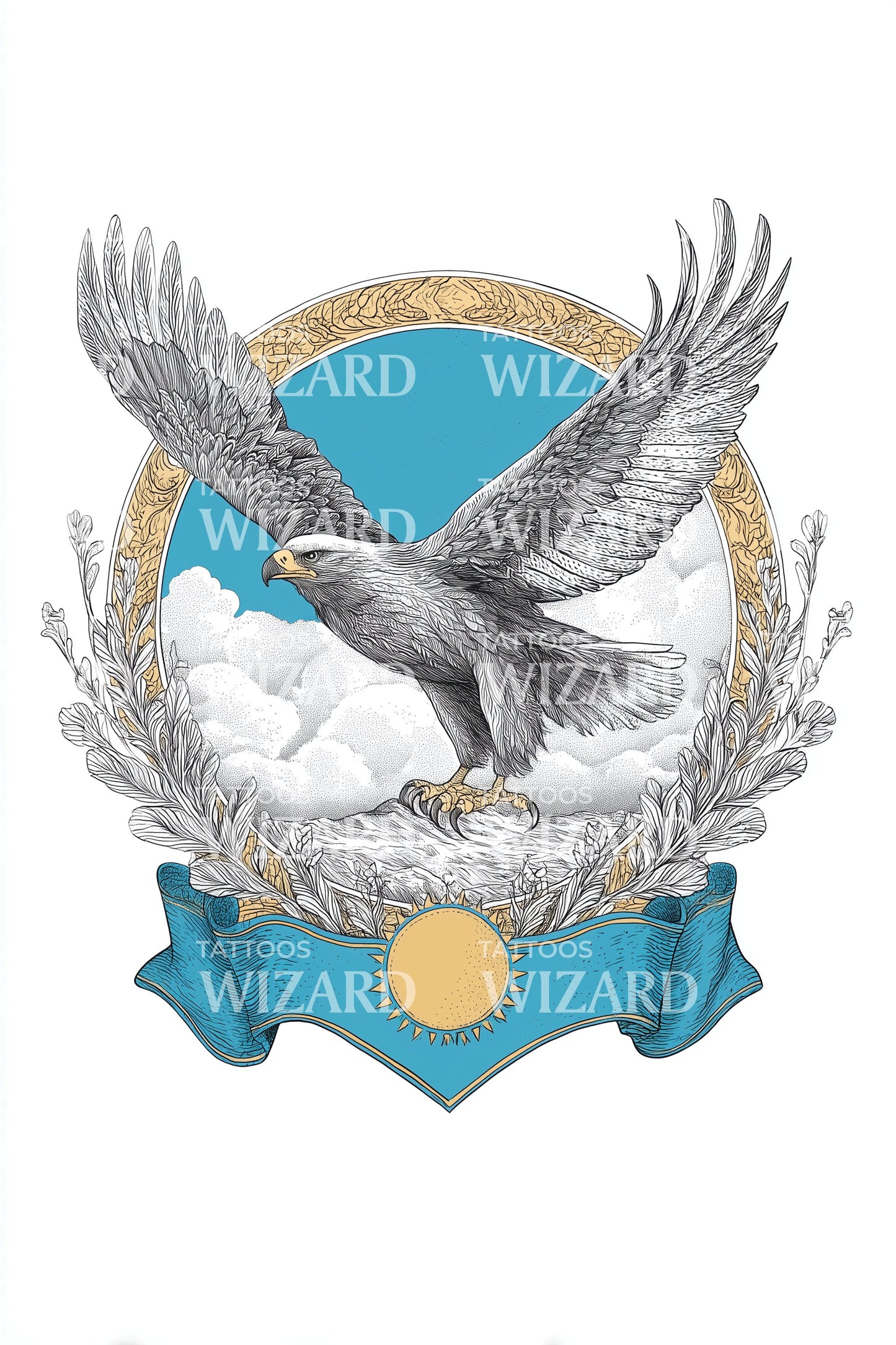 Kazakhstan Crest Eagle Tattoo Illustration