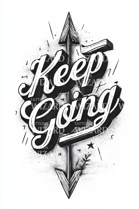 Keep Going Arrow Script Tattoo Design