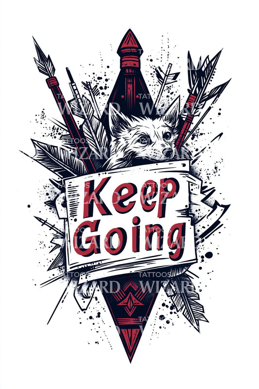 Keep Going Spear Emblem Tattoo Design