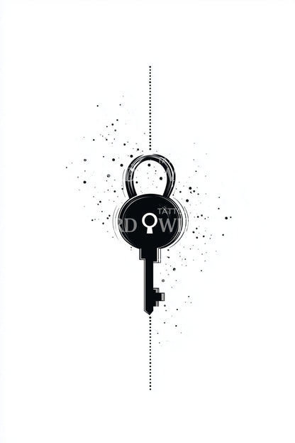 Key and Lockline Tattoo Design